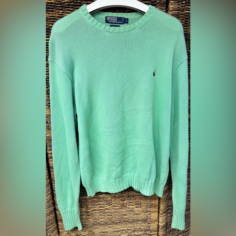 Polo by Ralph Lauren Green Crewneck Sweater Classic Knit-‎ Large, Mens